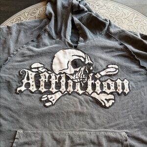 Affliction Charcoal Hoodie with Skull Motif